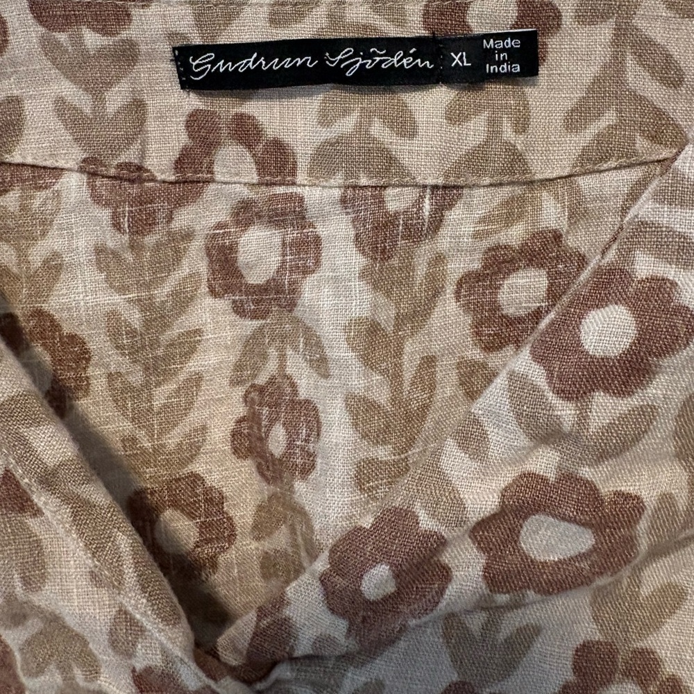 Gundrun Sjoden floral linen tan tunic top blouse lagoonlook women’s xl x-large - Picture 3 of 5